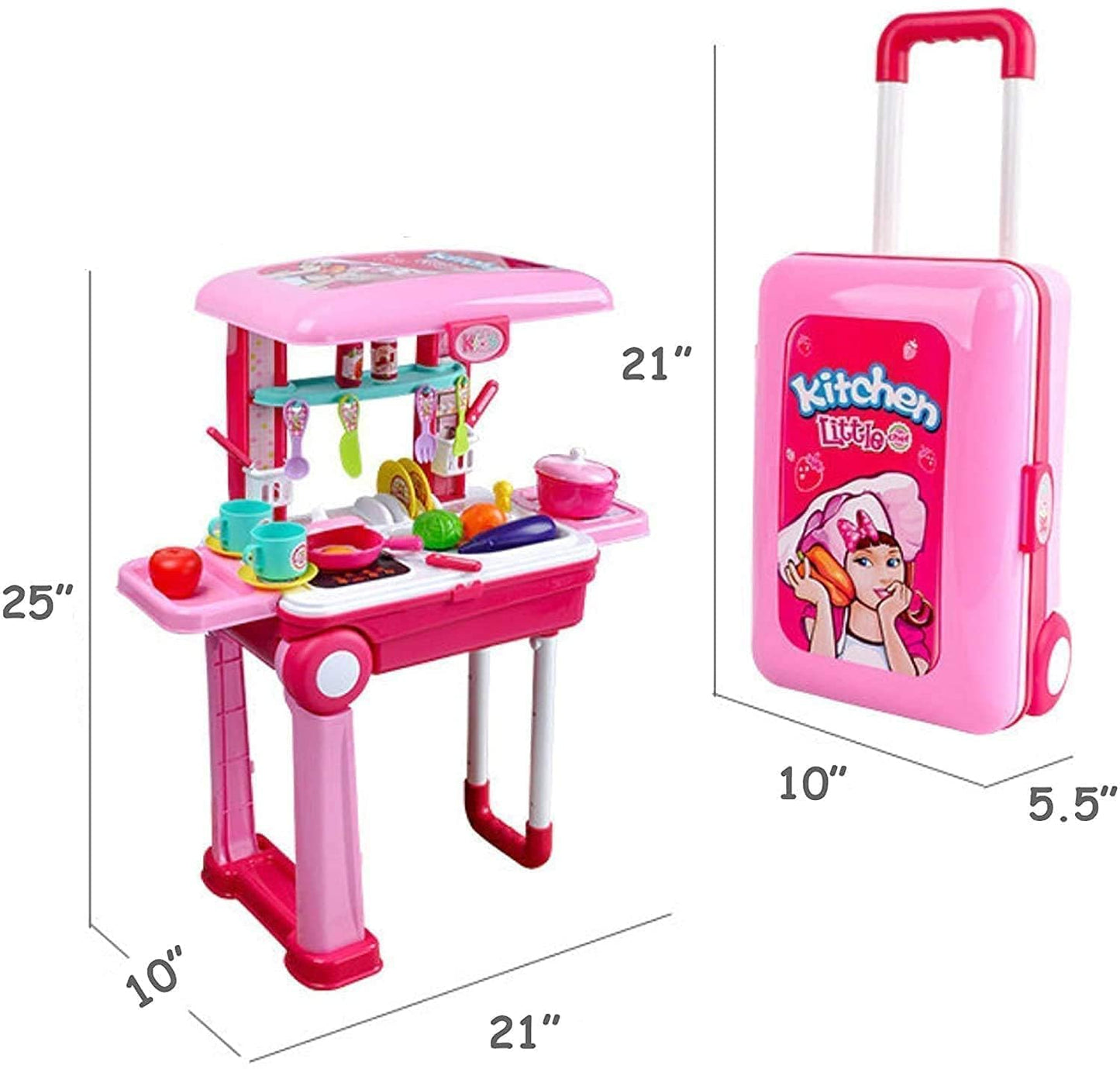 Little Chef 3-in-1 Kitchen Toy Set – Pretend Cooking Play Kit with Trolley Suitcase, Lights & Sounds for Kids