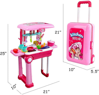 Little Chef 3-in-1 Kitchen Toy Set – Pretend Cooking Play Kit with Trolley Suitcase, Lights & Sounds for Kids