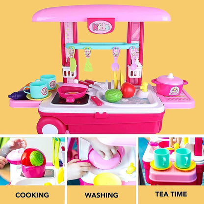 Little Chef 3-in-1 Kitchen Toy Set – Pretend Cooking Play Kit with Trolley Suitcase, Lights & Sounds for Kids