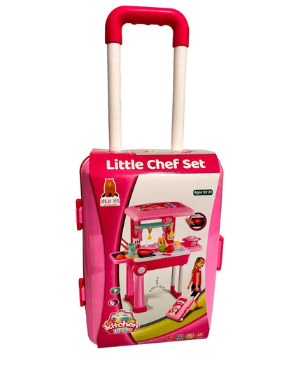 Little Chef 3-in-1 Kitchen Toy Set – Pretend Cooking Play Kit with Trolley Suitcase, Lights & Sounds for Kids
