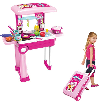 Little Chef 3-in-1 Kitchen Toy Set – Pretend Cooking Play Kit with Trolley Suitcase, Lights & Sounds for Kids
